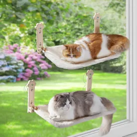 2 Pack Cat Window Perch, Foldable Cat Hammock with 8 Heavy Duty Suction Cups, Removable Washable Cover Cordless Window Bed for Indoor Cats, L
