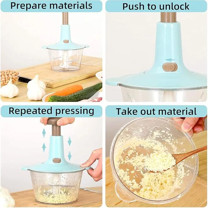 2L Powerful Manual Hand Pushing  Stainless Steel Food Chopper Processor