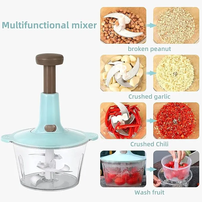 2L Powerful Manual Hand Pushing  Stainless Steel Food Chopper Processor