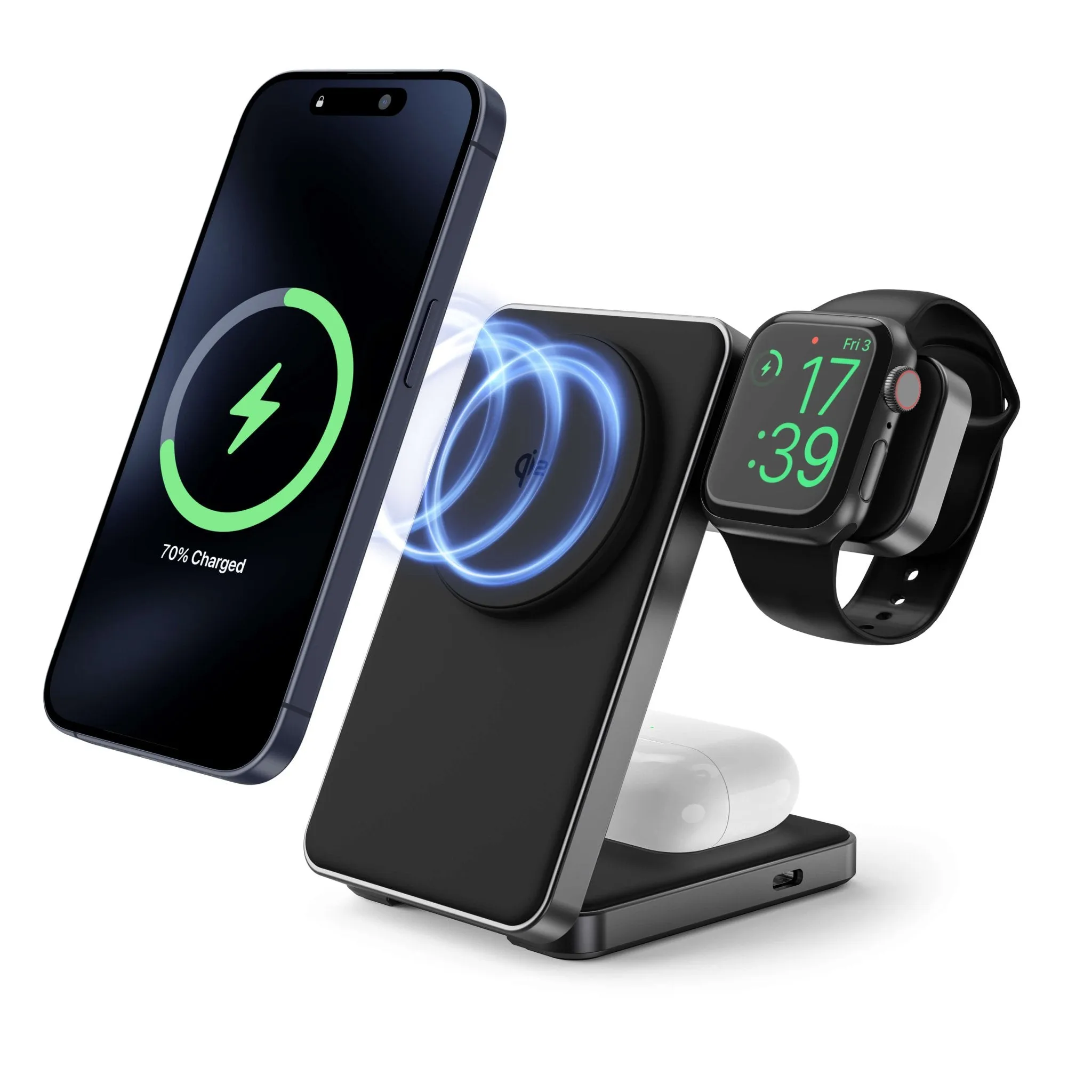 3-in-1 Foldable Qi2 Wireless Charger,Black