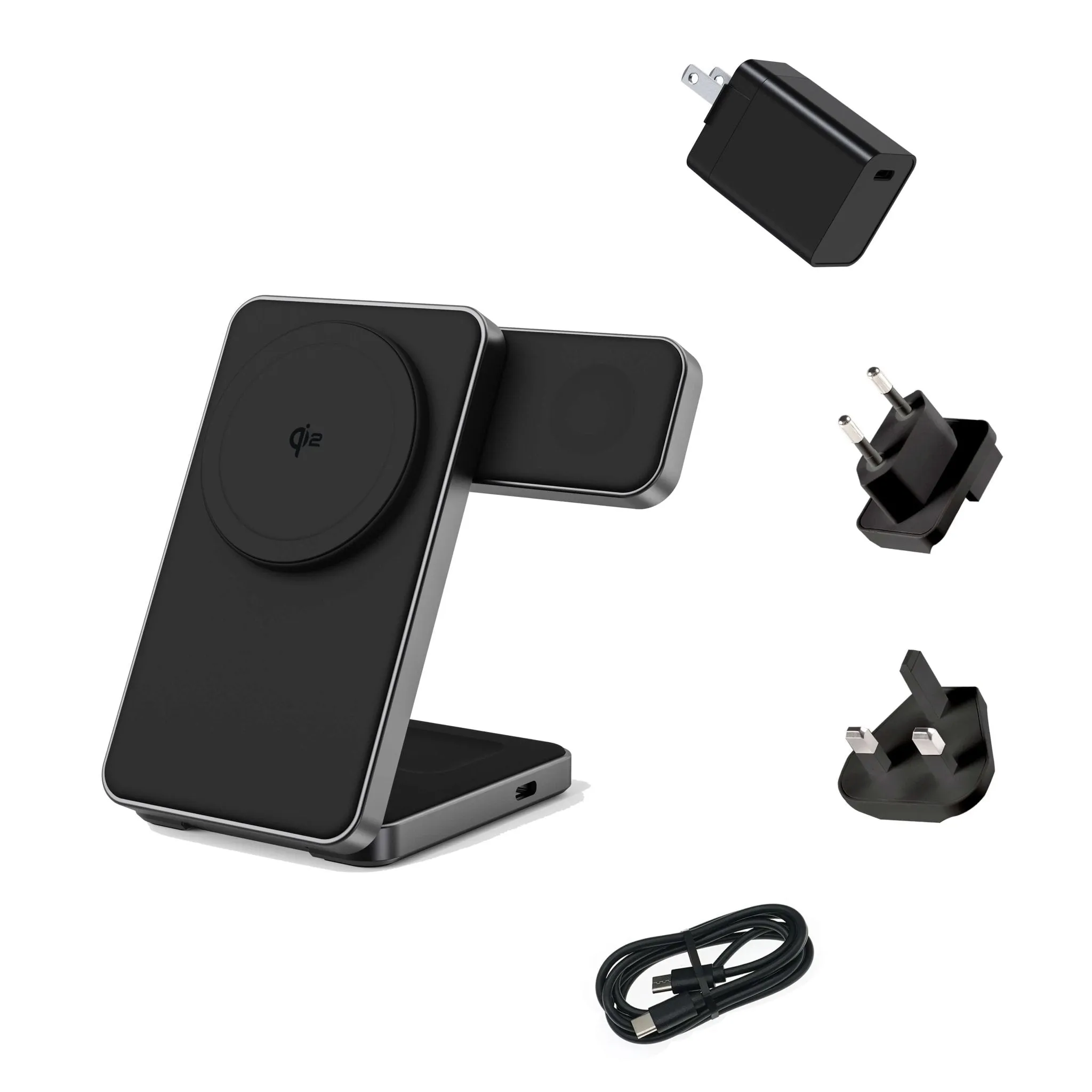 3-in-1 Foldable Qi2 Wireless Charger,Black
