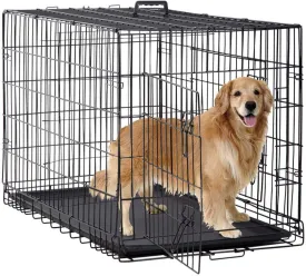 48 Inch Extra Large Dog Crates with Double Door,Divider Panel,Handle,Plastic Leak-Proof Pan Removable Tray,Folding XXL Metal Wire Dog Kennel Dog Crates for Medium to Large Dogs Indoor Outdoor,Black