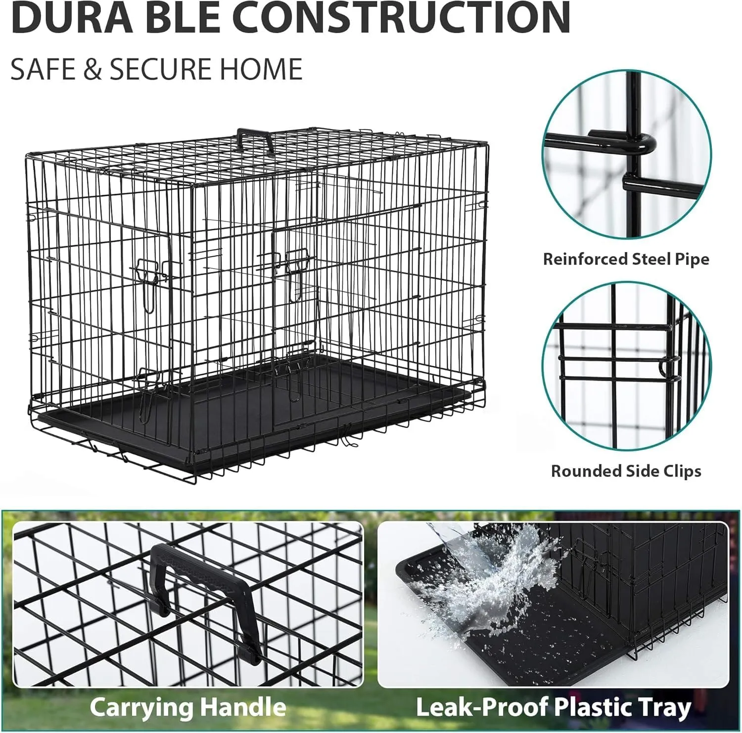 48 Inch Extra Large Dog Crates with Double Door,Divider Panel,Handle,Plastic Leak-Proof Pan Removable Tray,Folding XXL Metal Wire Dog Kennel Dog Crates for Medium to Large Dogs Indoor Outdoor,Black