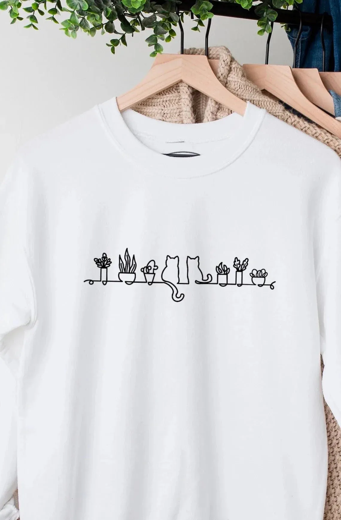 Adorable Cat Lovers' Tee / Cozy Sweatshirt / Comfy Hoodie Featuring Cats and Plants
