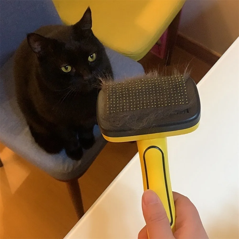 Aiitle Pet Easy Self-Cleaning Brush for Shedding and Grooming Yellow