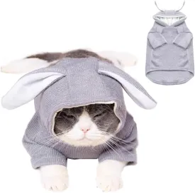 ANIAC Funny Dog Hoodies for Small Dog Girl Boy Bunny Ears Dog Clothes Hooded Puppy Sweatshirt Cat Apparel Pet Costume for Easter Halloween Christmas Holiday (Large, Grey)