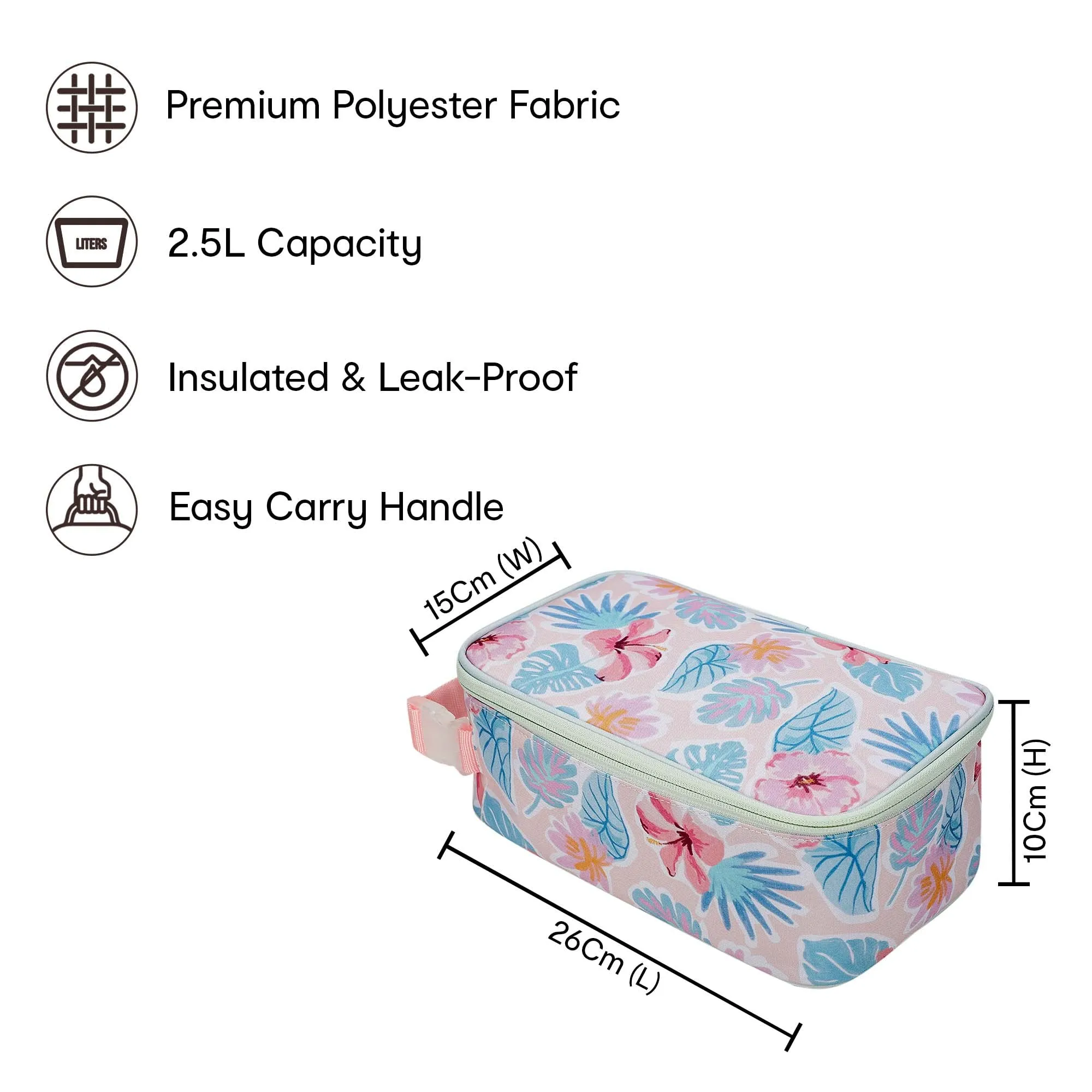 Anko Tropical Cold Box Lunch Bag | Thick Premium Sturdy Polyester Fabric | Lunch Bag for Office | Hibiscus Print | 15cm (L) x 10cm (W) x 26cm (H) (1Pc)