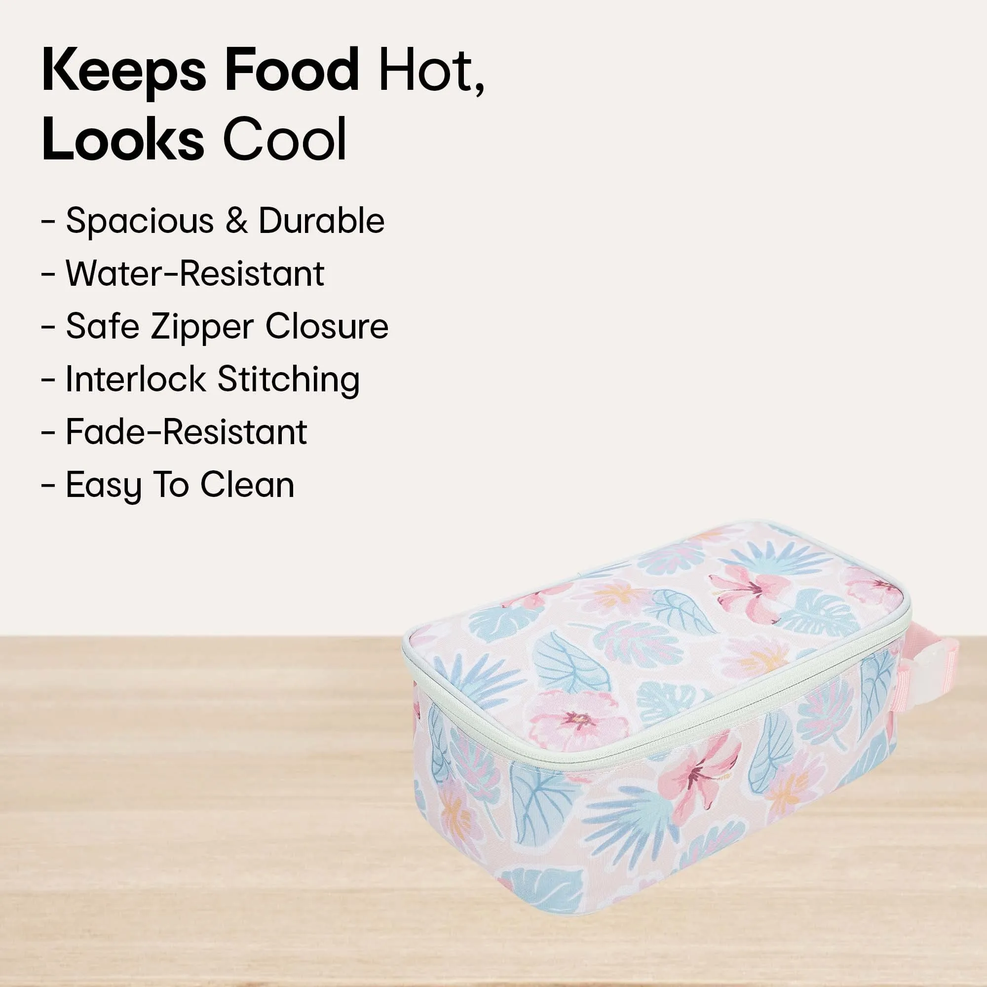 Anko Tropical Cold Box Lunch Bag | Thick Premium Sturdy Polyester Fabric | Lunch Bag for Office | Hibiscus Print | 15cm (L) x 10cm (W) x 26cm (H) (1Pc)