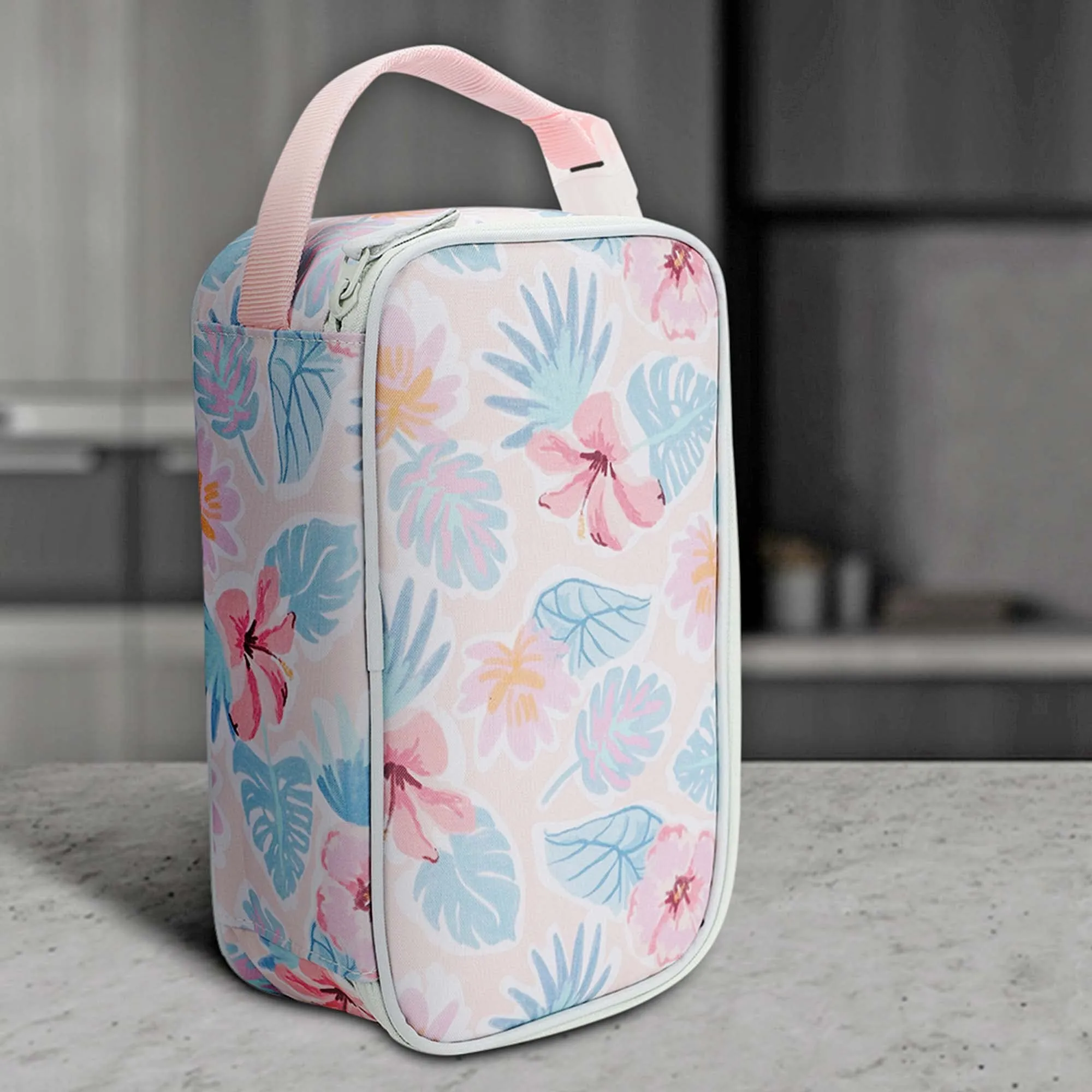 Anko Tropical Cold Box Lunch Bag | Thick Premium Sturdy Polyester Fabric | Lunch Bag for Office | Hibiscus Print | 15cm (L) x 10cm (W) x 26cm (H) (1Pc)