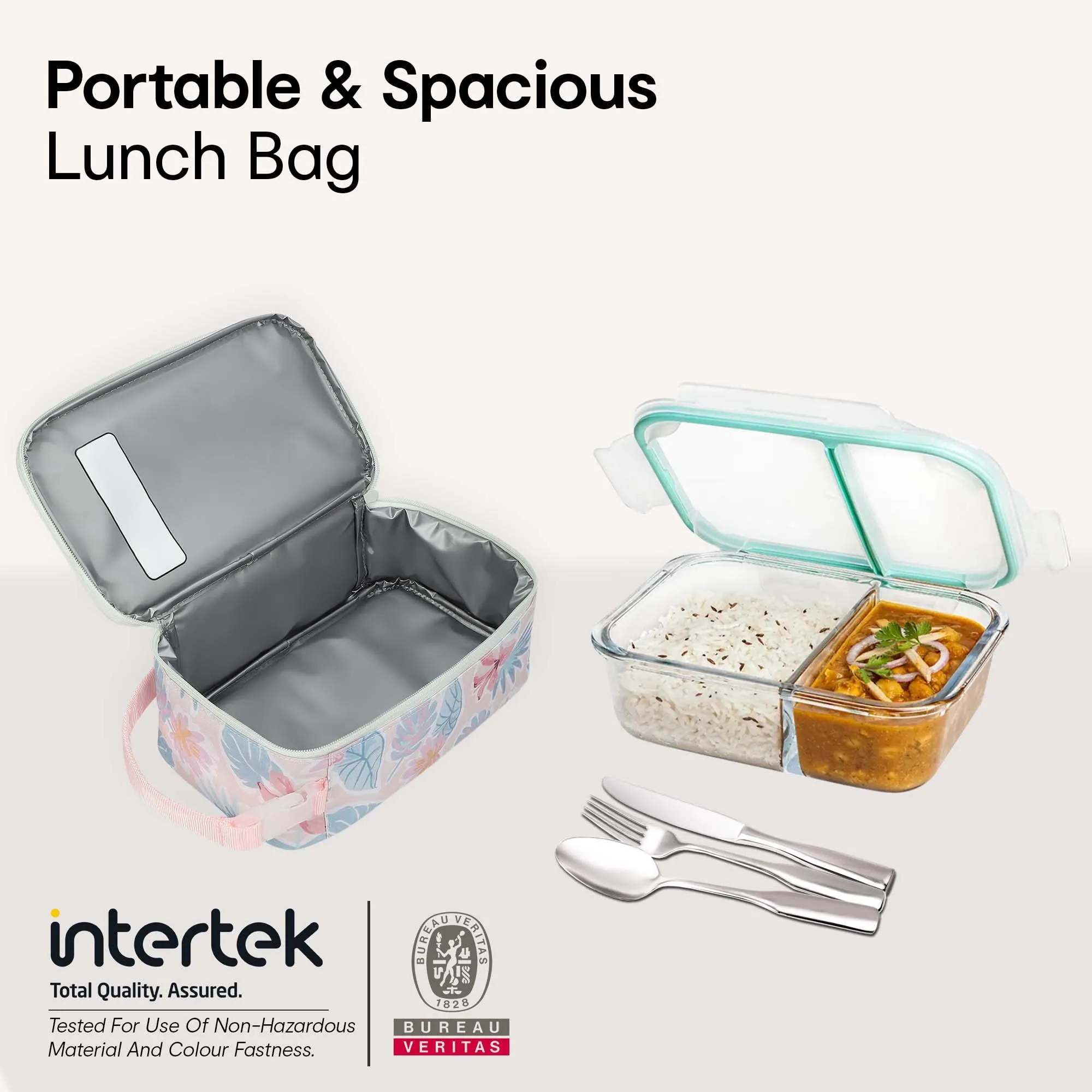Anko Tropical Cold Box Lunch Bag | Thick Premium Sturdy Polyester Fabric | Lunch Bag for Office | Hibiscus Print | 15cm (L) x 10cm (W) x 26cm (H) (1Pc)