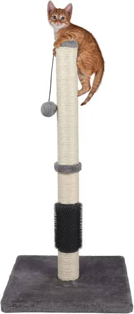 ANWA Tall Cat Scratching Posts for Indoor Cats and Kittens, 32 Vertical Scratching Post with Reinforced Base, Premium Sisal Cat Scratching Post with Dangling Plush Ball and Self-Grooming Brush
