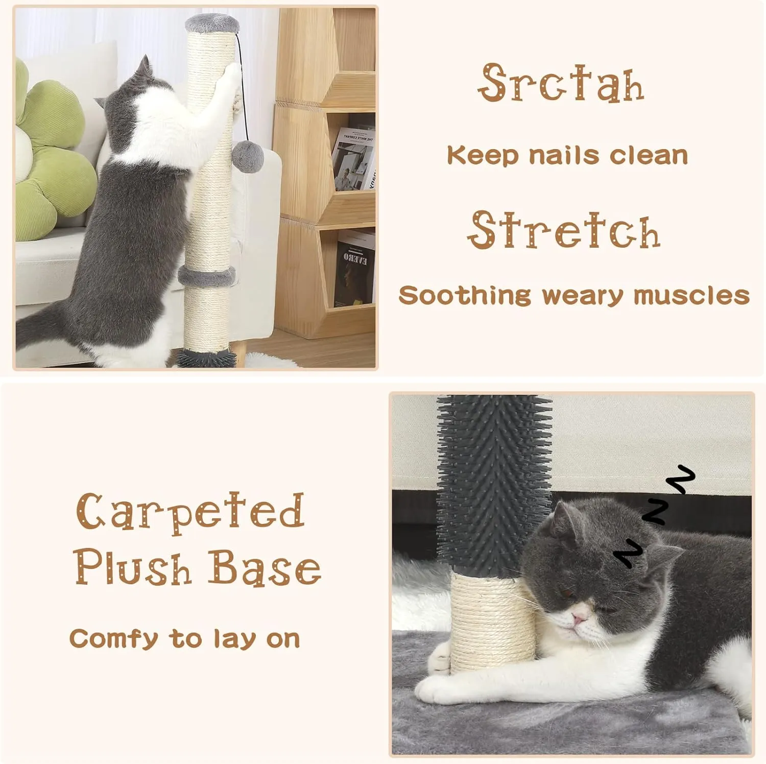 ANWA Tall Cat Scratching Posts for Indoor Cats and Kittens, 32 Vertical Scratching Post with Reinforced Base, Premium Sisal Cat Scratching Post with Dangling Plush Ball and Self-Grooming Brush