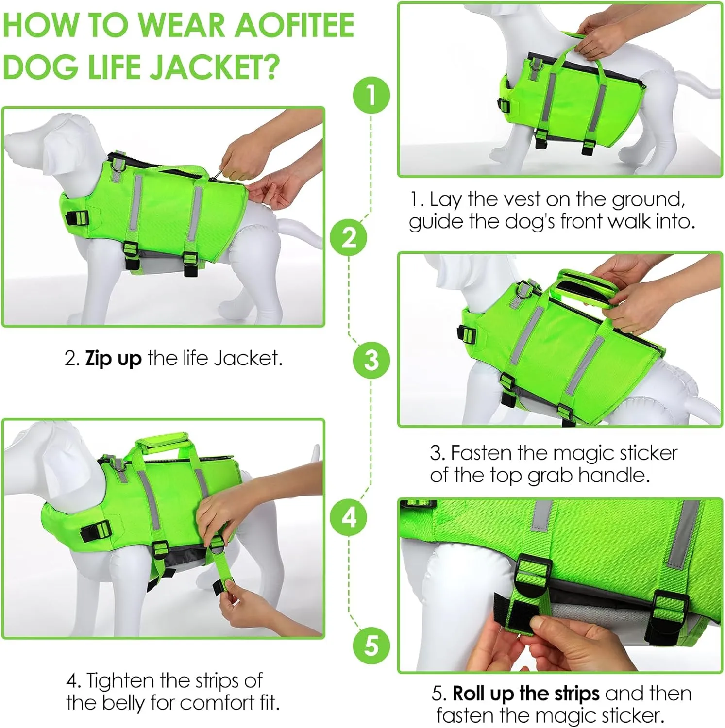 AOFITEE Dog Life Jacket High Flotation, Dog Life Vest for Swimming, Reflective Medium Dog Swimming Vest, Adjustable Dogs Swimsuit Lifesaver with Zipper and Rescue Handle for Small Medium Large Dogs