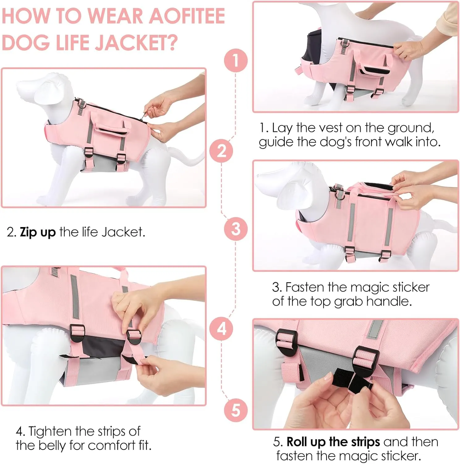 AOFITEE Dog Life Jacket High Flotation, Dog Life Vest for Swimming, Reflective Medium Dog Swimming Vest, Adjustable Dogs Swimsuit Lifesaver with Zipper and Rescue Handle for Small Medium Large Dogs