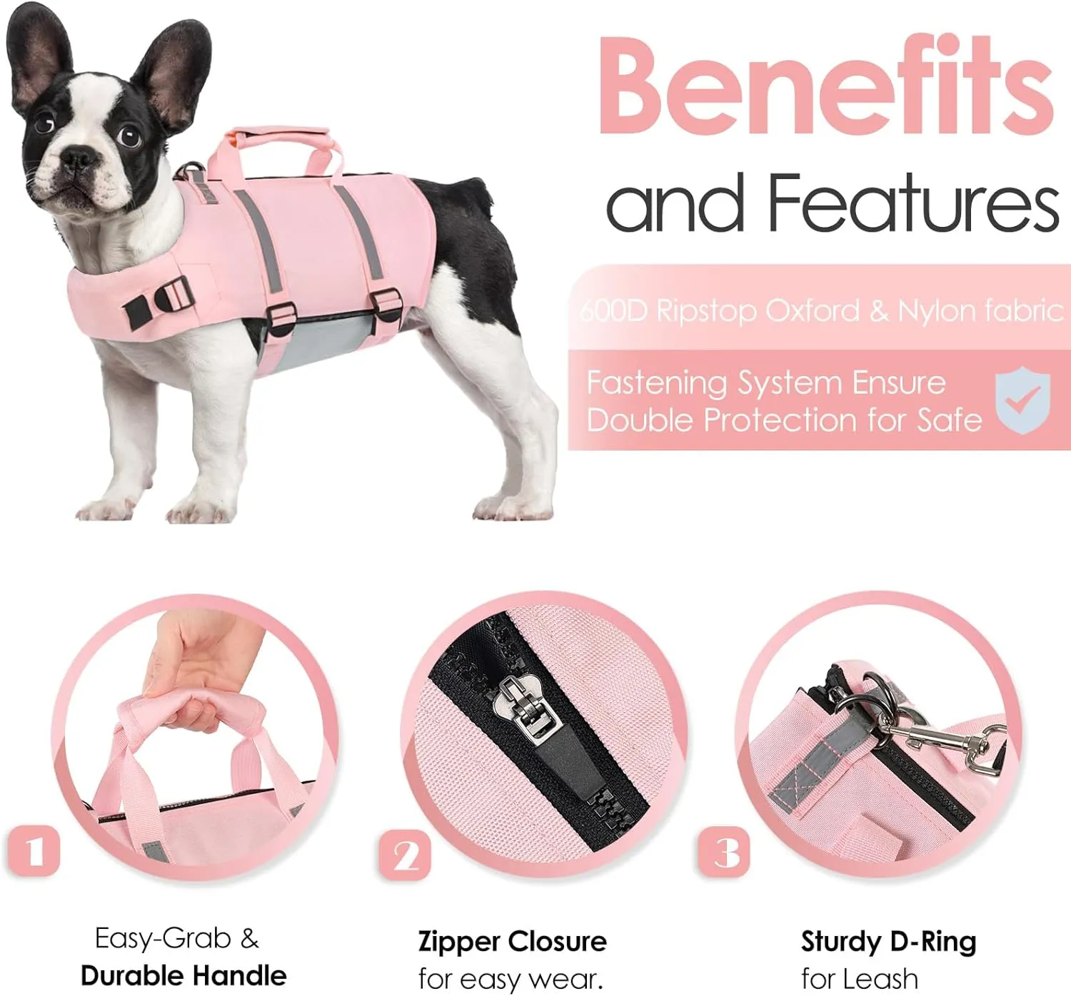 AOFITEE Dog Life Jacket High Flotation, Dog Life Vest for Swimming, Reflective Medium Dog Swimming Vest, Adjustable Dogs Swimsuit Lifesaver with Zipper and Rescue Handle for Small Medium Large Dogs