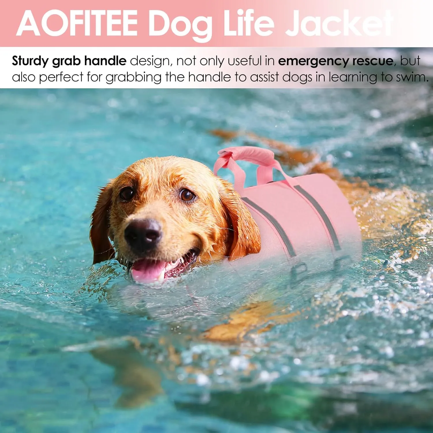 AOFITEE Dog Life Jacket High Flotation, Dog Life Vest for Swimming, Reflective Medium Dog Swimming Vest, Adjustable Dogs Swimsuit Lifesaver with Zipper and Rescue Handle for Small Medium Large Dogs