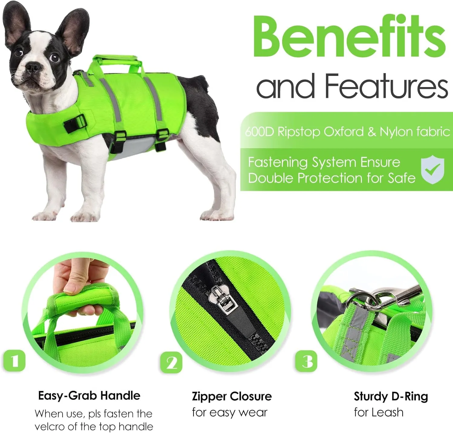 AOFITEE Dog Life Jacket High Flotation, Dog Life Vest for Swimming, Reflective Medium Dog Swimming Vest, Adjustable Dogs Swimsuit Lifesaver with Zipper and Rescue Handle for Small Medium Large Dogs