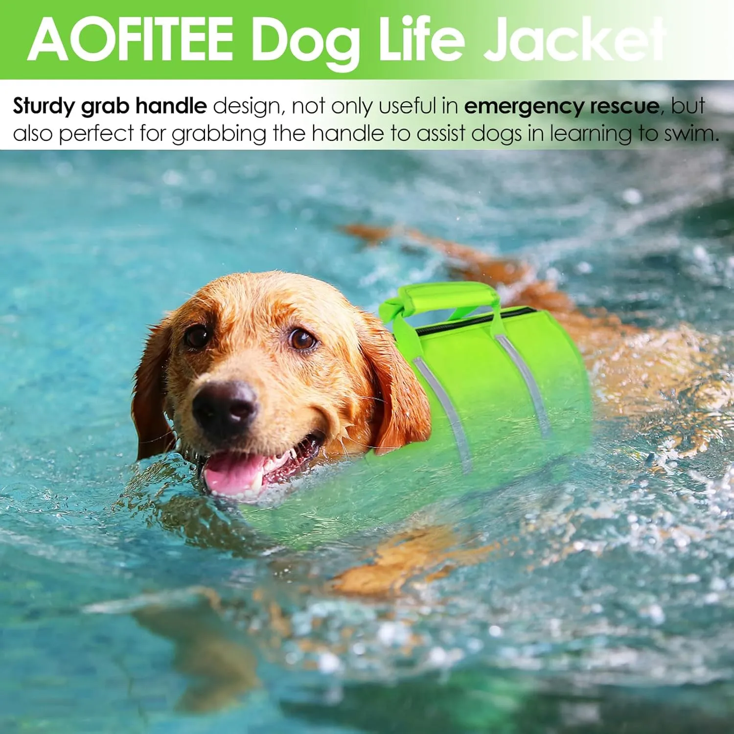 AOFITEE Dog Life Jacket High Flotation, Dog Life Vest for Swimming, Reflective Medium Dog Swimming Vest, Adjustable Dogs Swimsuit Lifesaver with Zipper and Rescue Handle for Small Medium Large Dogs