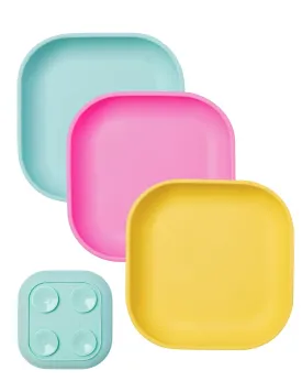 BABELIO Suction Plates for Baby and Toddler, 100% Food Grade Silicone, BPA Free, Dishwasher & Microwave Safe, with 4 Suction Cups, Stackable, 3 Pack
