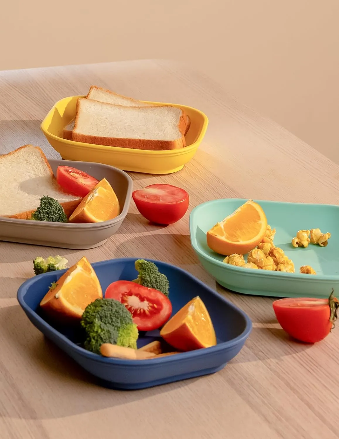 BABELIO Suction Plates for Baby and Toddler, 100% Food Grade Silicone, BPA Free, Dishwasher & Microwave Safe, with 4 Suction Cups, Stackable, 3 Pack
