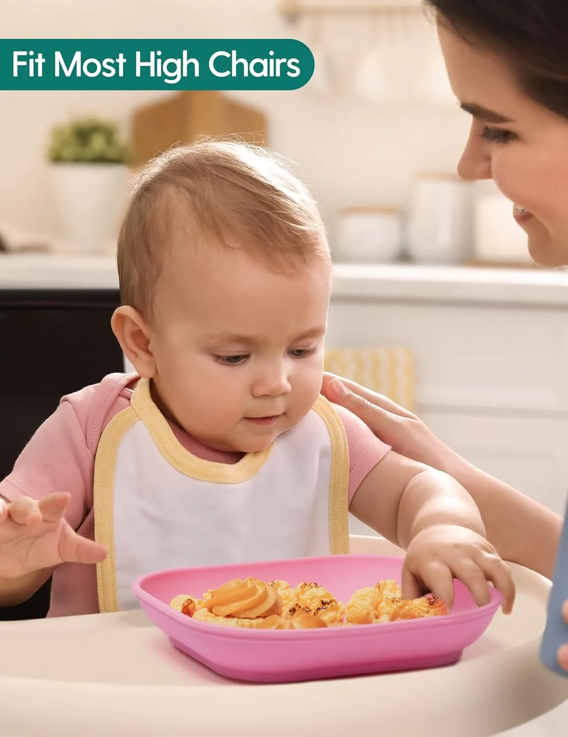BABELIO Suction Plates for Baby and Toddler, 100% Food Grade Silicone, BPA Free, Dishwasher & Microwave Safe, with 4 Suction Cups, Stackable, 3 Pack