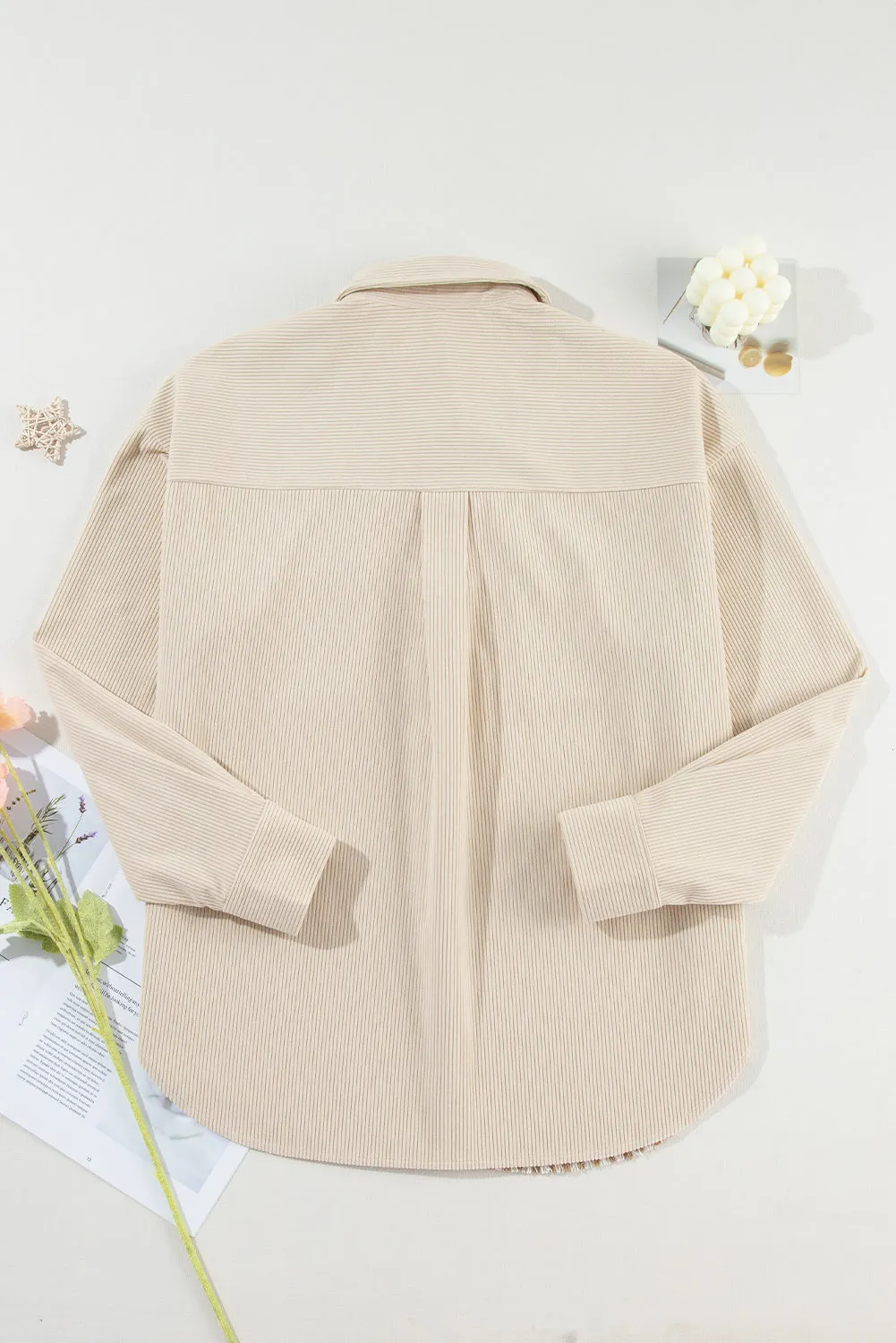 Beige Corduroy and Houndstooth Button-Down Shirt
