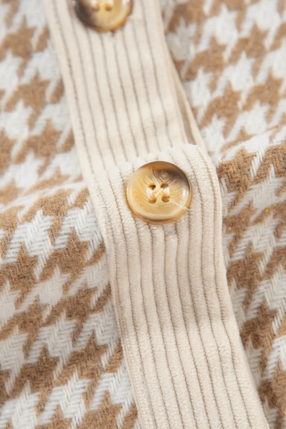 Beige Corduroy and Houndstooth Button-Down Shirt