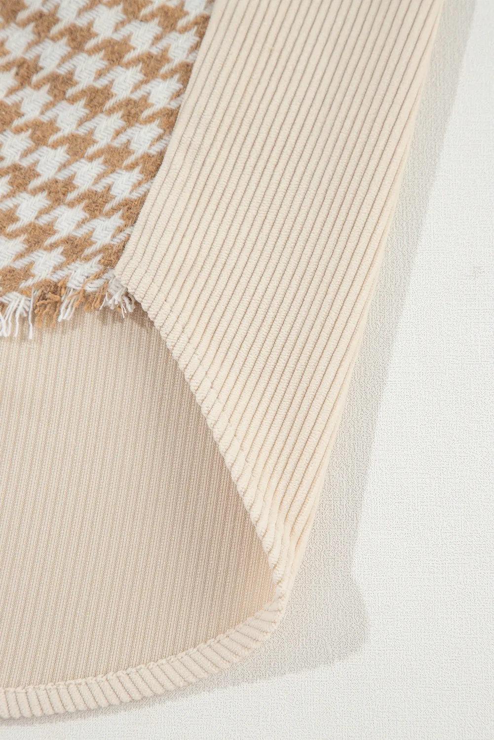 Beige Corduroy and Houndstooth Button-Down Shirt