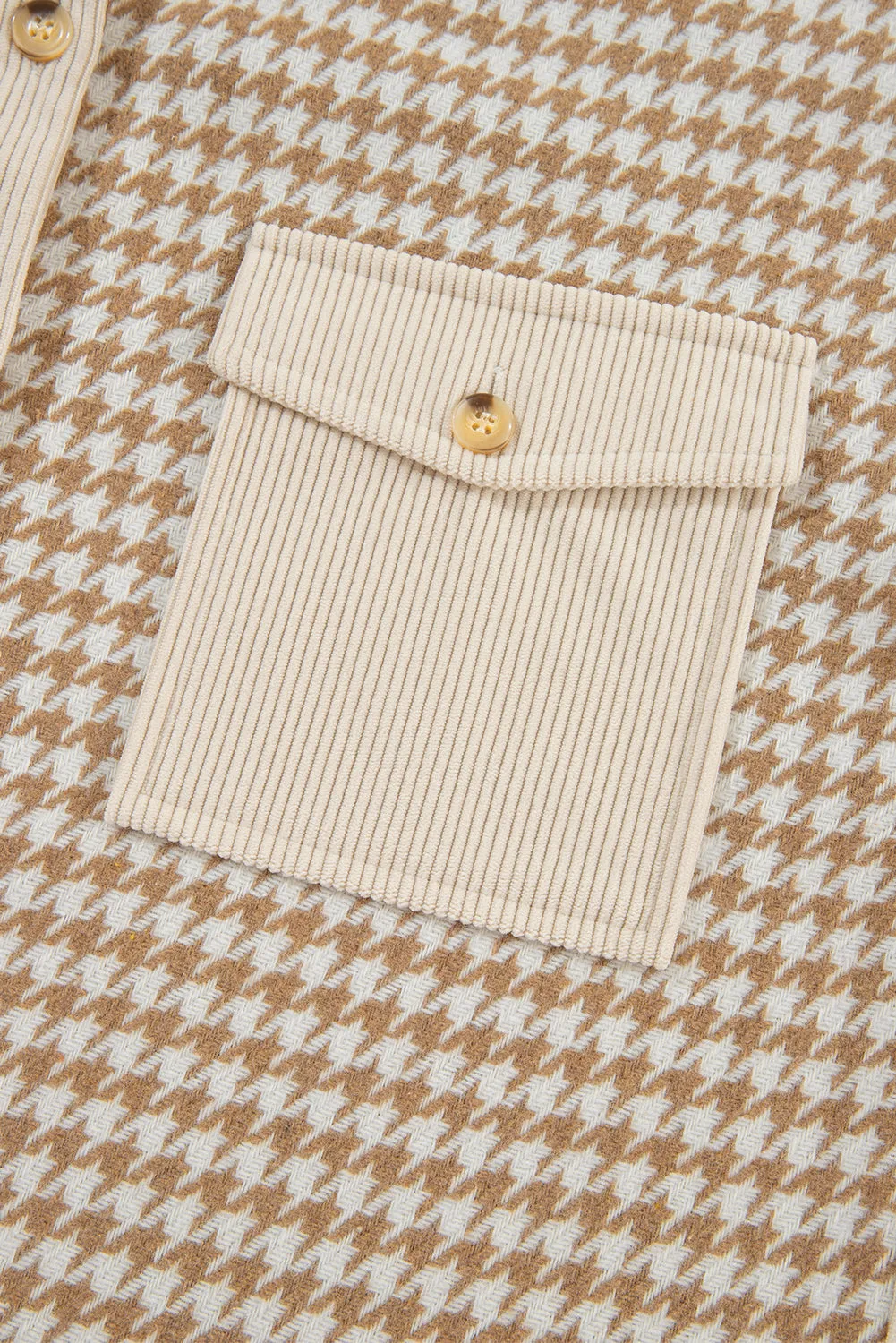 Beige Corduroy and Houndstooth Button-Down Shirt