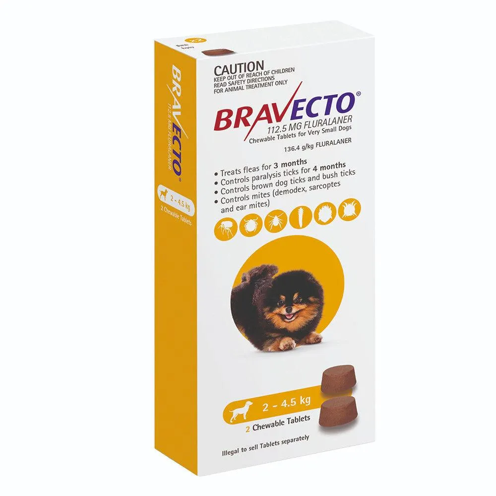 BRAVECTO Flea & Tick Chew Treatment 2-4.5kg for Dogs