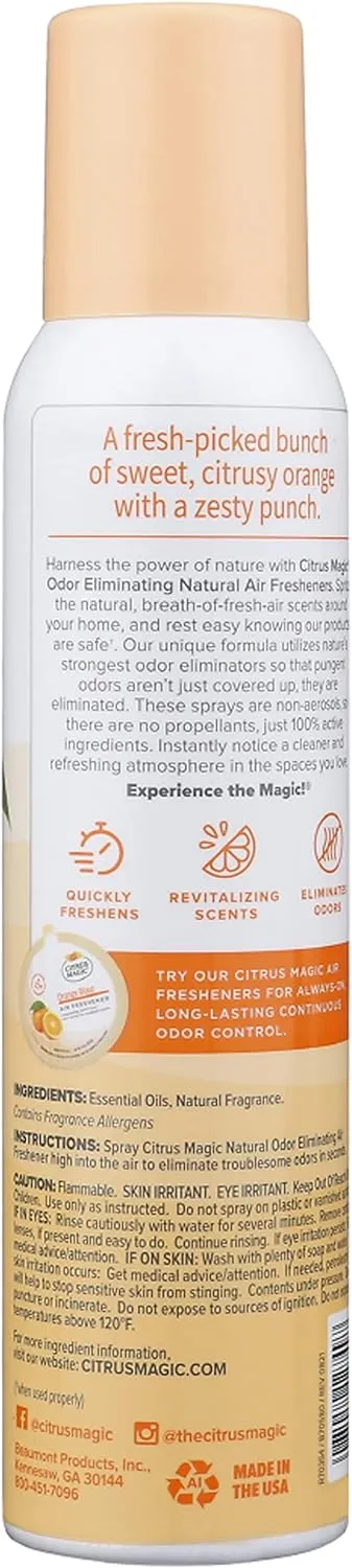 Citrus Magic Odor Eliminator Air Freshener Spray for Home, Orange Blast, 3-Ounce, Pack of 3