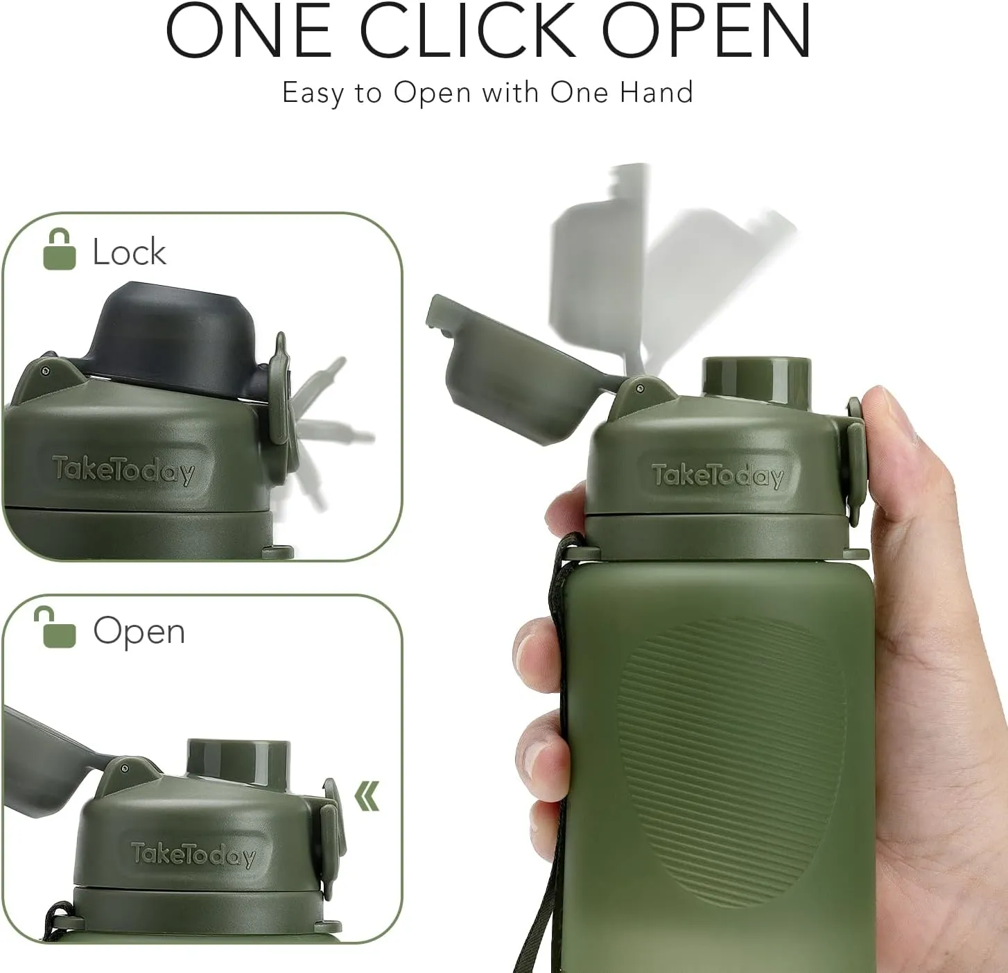 Collapsible 32oz Silicone Water Bottles, Foldable Travel Bottle with Strap, BPA Free, Leakproof for Hiking, International Travel, Outdoors(Green)