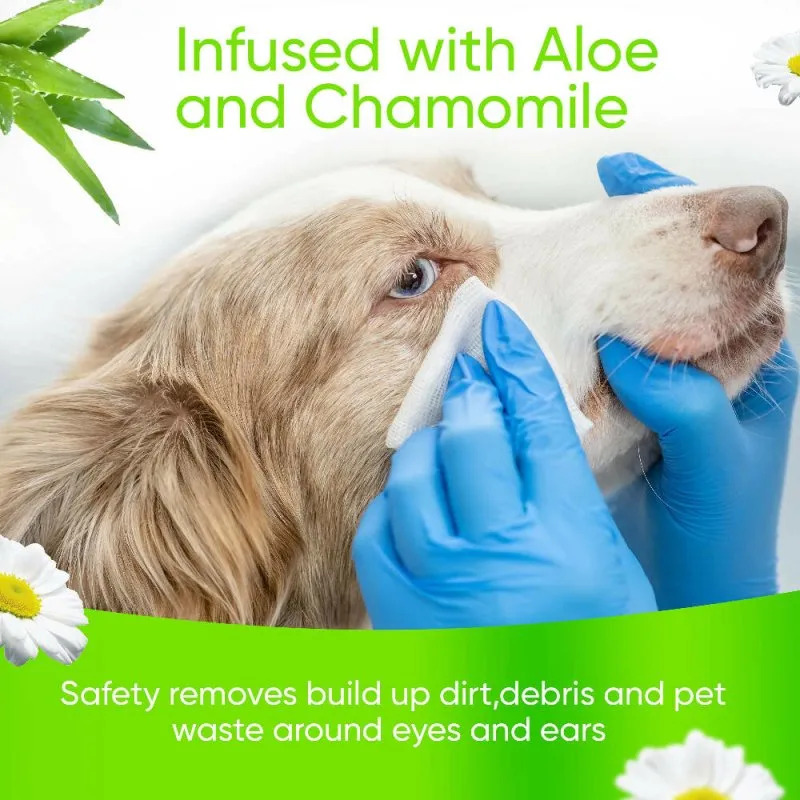 Dog & cat eye and ear tear stain wipes by Kivema | 100 non-irritating Grooming wipes that remove dirt and discharge