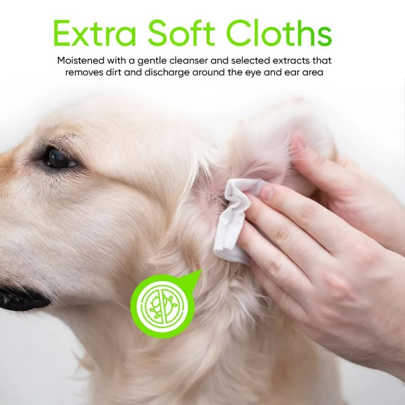Dog & cat eye and ear tear stain wipes by Kivema | 100 non-irritating Grooming wipes that remove dirt and discharge