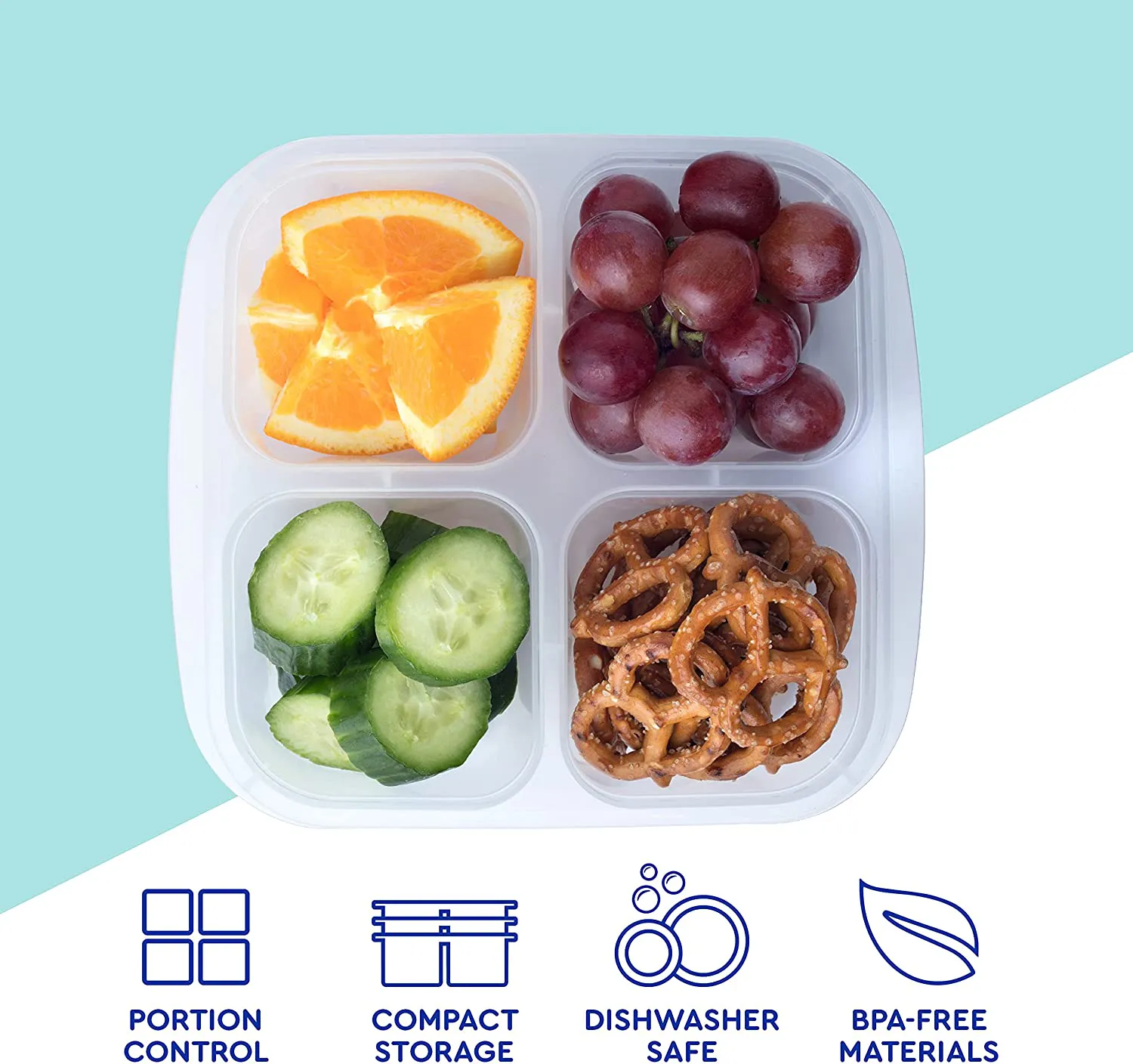 EasyLunchboxes - Bento Snack Boxes - Reusable 4-Compartment Food Containers for School, Work and Travel, Set of 4, (Pastels)