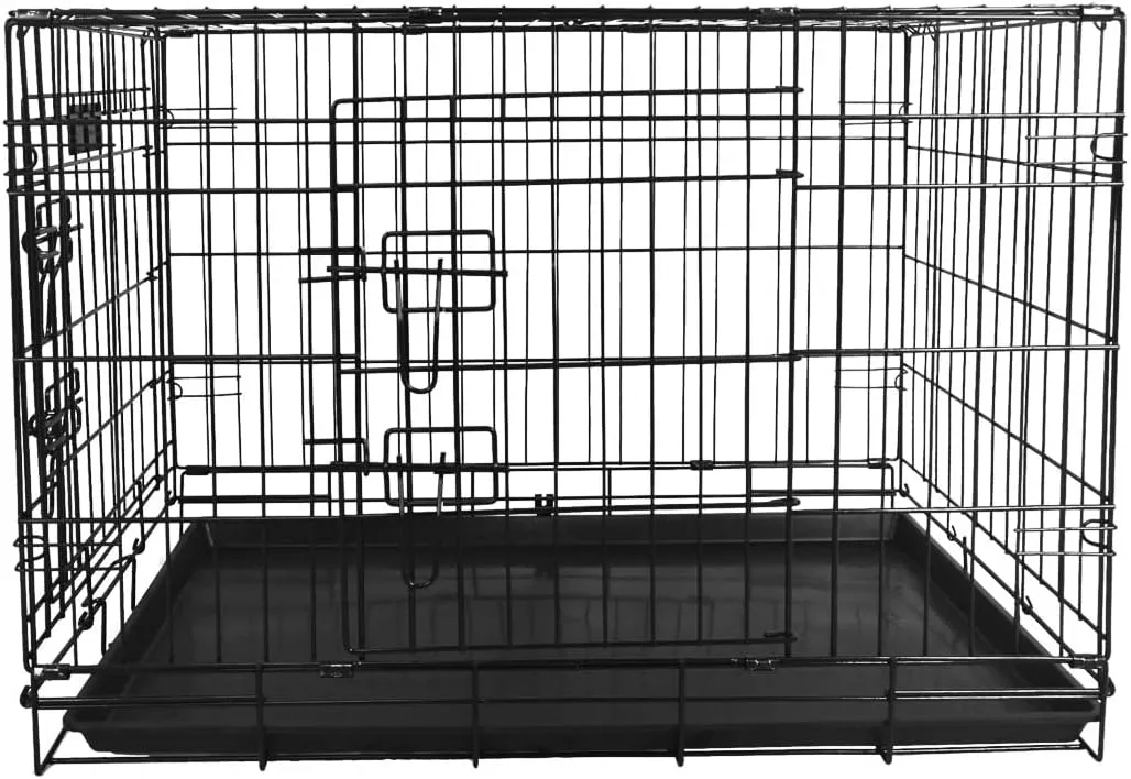 Foldable Double Door Dog Crate with Leak-Proof Track, 24-Inch