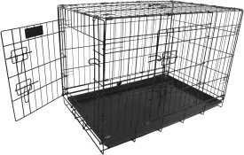 Foldable Double Door Dog Crate with Leak-Proof Track, 24-Inch