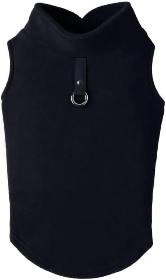 Gooby Fleece Vest Dog Sweater - Black, Medium - Warm Pullover Fleece Dog Jacket with O-Ring Leash - Winter Small Dog Sweater Coat - Cold Weather Dog Clothes for Small Dogs Boy or Girl