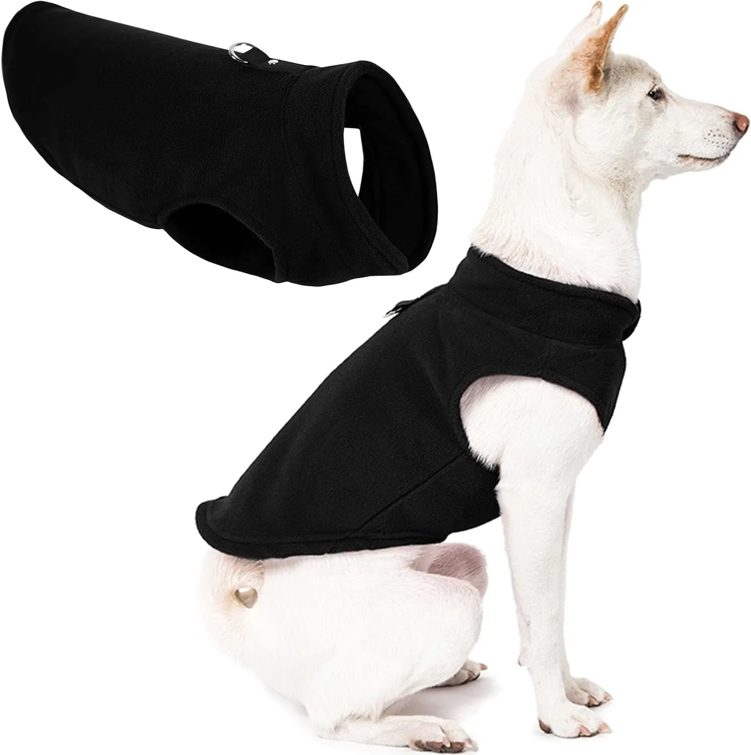 Gooby Fleece Vest Dog Sweater - Black, Medium - Warm Pullover Fleece Dog Jacket with O-Ring Leash - Winter Small Dog Sweater Coat - Cold Weather Dog Clothes for Small Dogs Boy or Girl