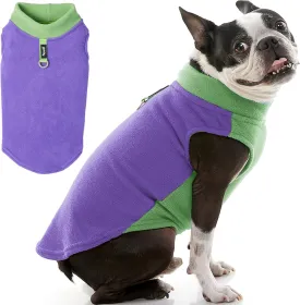 Gooby Half Stretch Fleece Vest Sweater - Purple, Medium - Warm Pullover Jacket With D-Ring Leash - Winter Small Dog Coat - Cold Weather Clothes for Small Dogs Boy or Girl