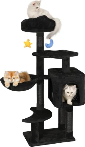 Gothic Cat Tree with Cat Condo for Indoor Cats Under 6 Months 12lbs, 43" Cute Cat Tower with Scratching Post, Cozy Hammock, Unique Perch, Dangling Toy, Cat Tree House for Kittens, Black