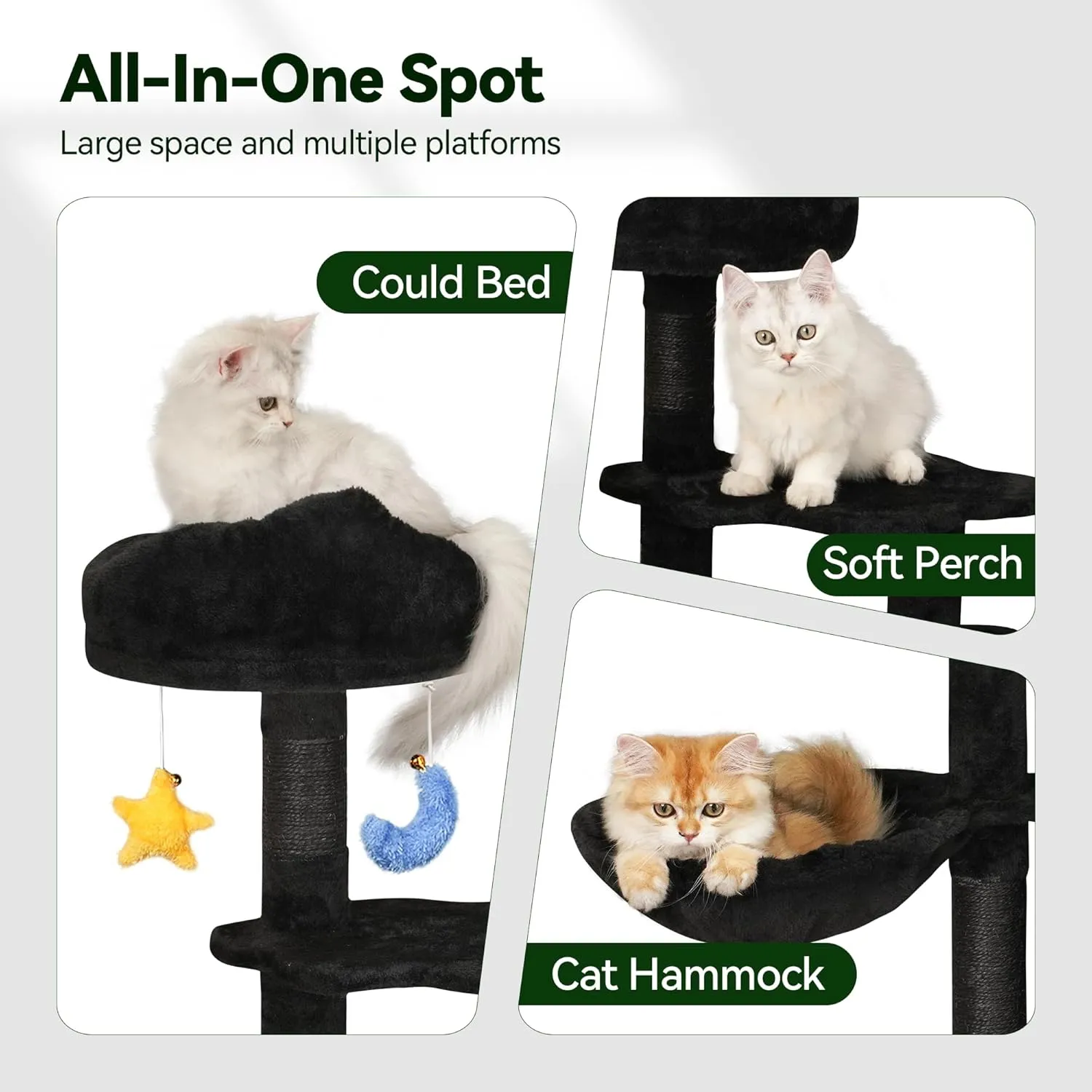 Gothic Cat Tree with Cat Condo for Indoor Cats Under 6 Months 12lbs, 43" Cute Cat Tower with Scratching Post, Cozy Hammock, Unique Perch, Dangling Toy, Cat Tree House for Kittens, Black