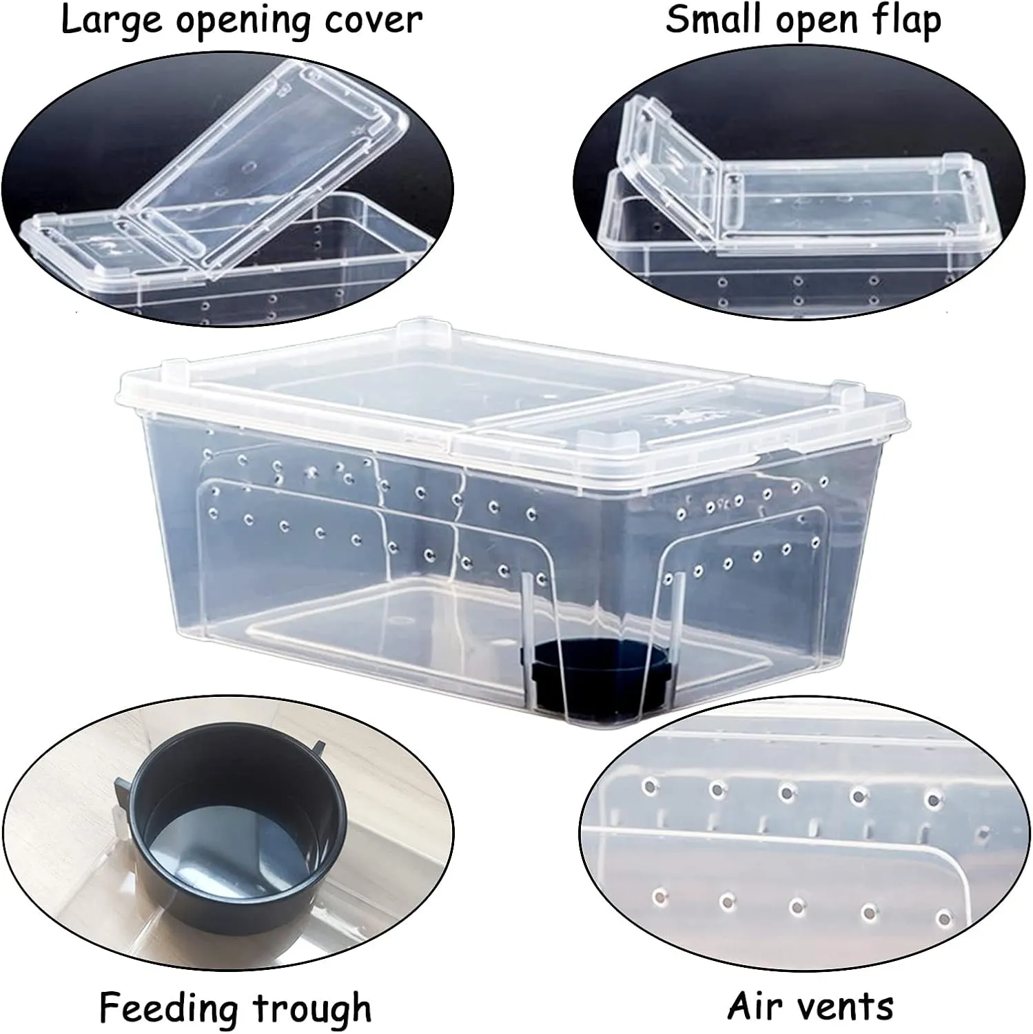 Hamiledyi 2PCS Reptile Feeding Box Snake Breeding Box Transparent Animal Habitat Cage Portable Plastic Turtle Transport Container for Bearded Dragon Lizard Spider Frog Scorpion Gecko 12.6 x 8.6 x 5.9