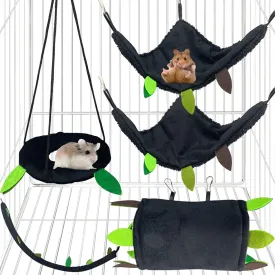 Hamiledyi 5PCS Hamster Hammock Small Animals Hanging Warm Bed House Rat Cage Nest Accessories Toy Hanging Tunnel Soft Bed Rope and Swing for Sugar Glider Squirrel Hamster Playing Sleeping