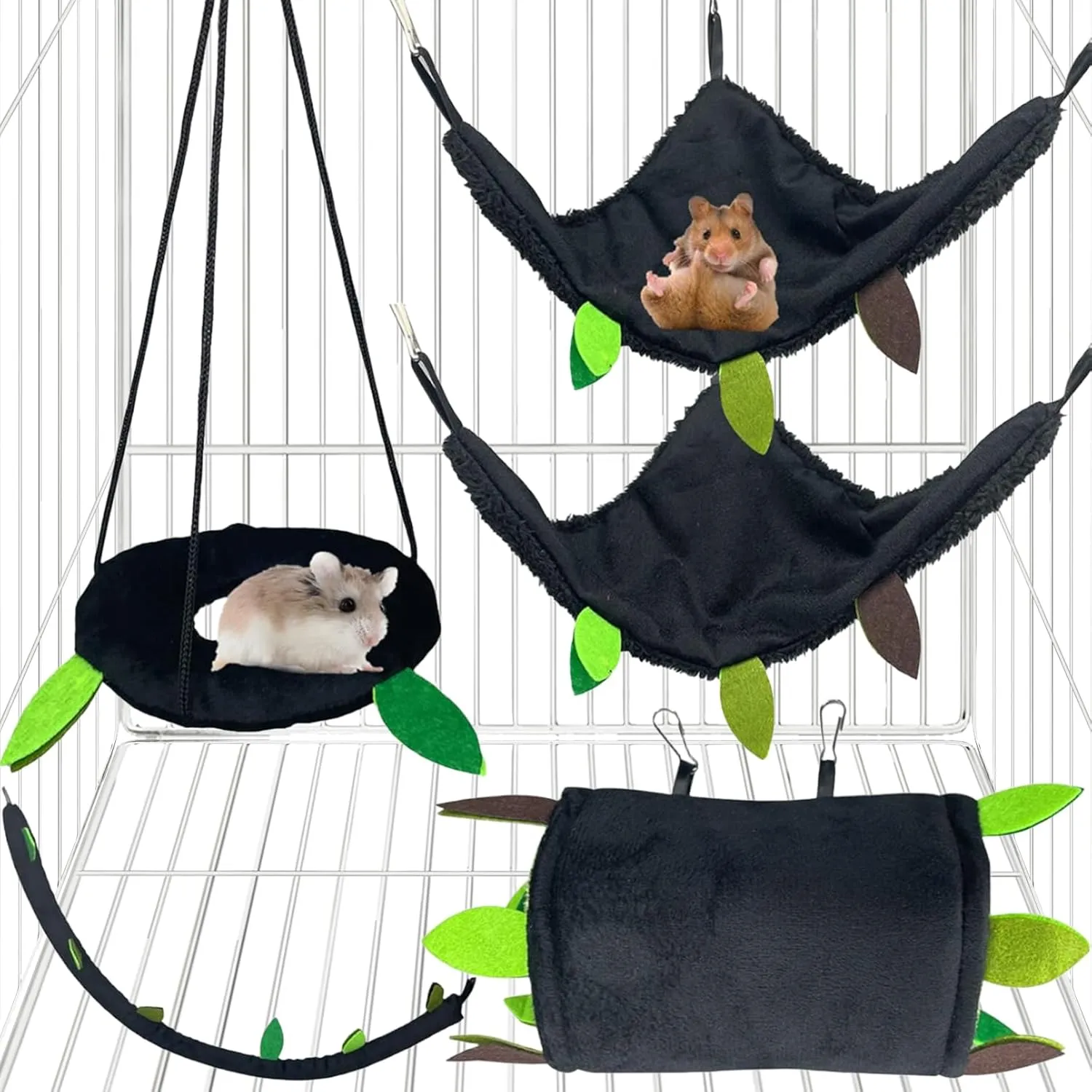 Hamiledyi 5PCS Hamster Hammock Small Animals Hanging Warm Bed House Rat Cage Nest Accessories Toy Hanging Tunnel Soft Bed Rope and Swing for Sugar Glider Squirrel Hamster Playing Sleeping