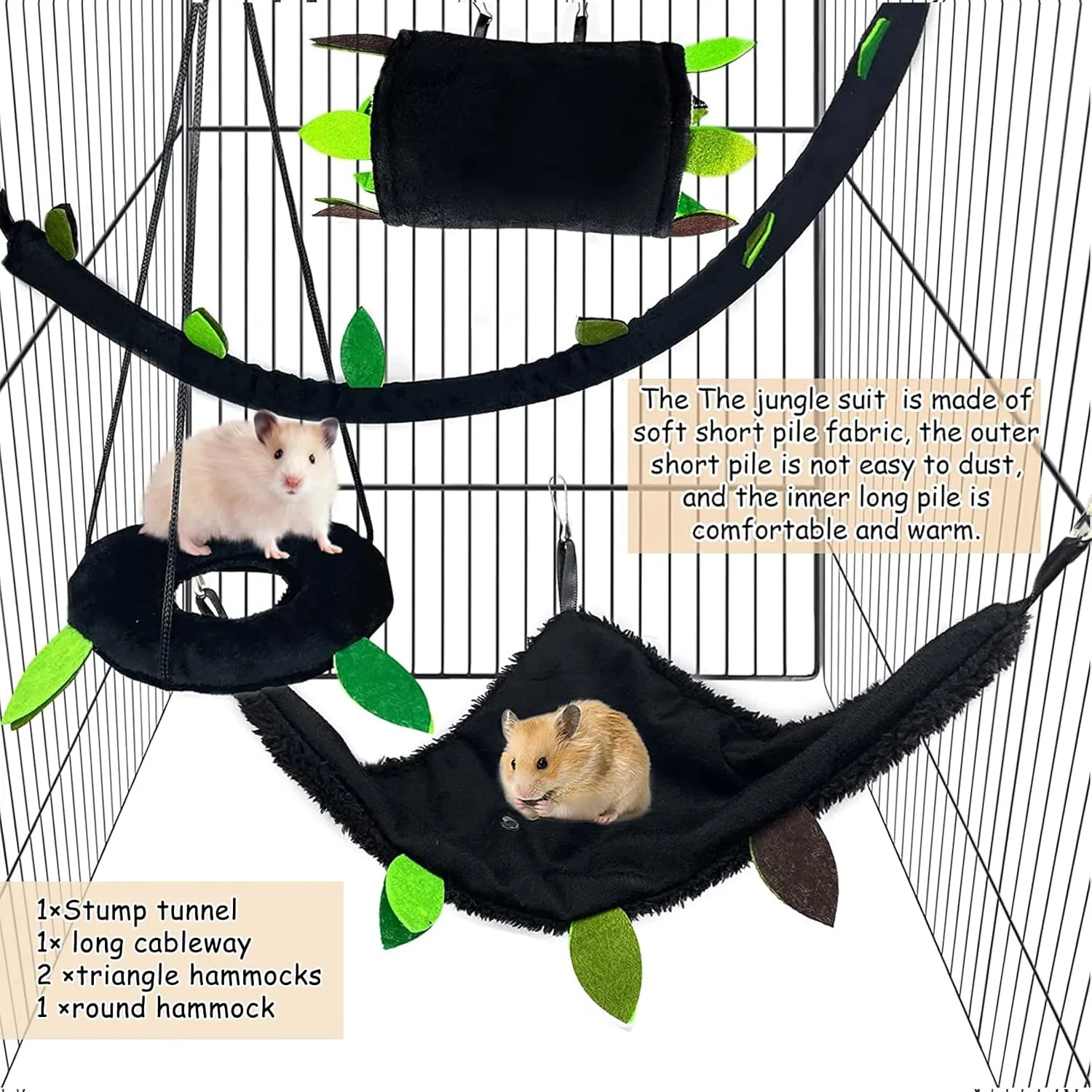 Hamiledyi 5PCS Hamster Hammock Small Animals Hanging Warm Bed House Rat Cage Nest Accessories Toy Hanging Tunnel Soft Bed Rope and Swing for Sugar Glider Squirrel Hamster Playing Sleeping