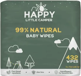 Happy Little Camper Natural Baby Wipes Unscented - Hypoallergenic & Chlorine-Free Wet Wipes with Aloe Vera, Chamomile and Pomegranate Extract - Gentle on Sensitive Skin - 432 Count
