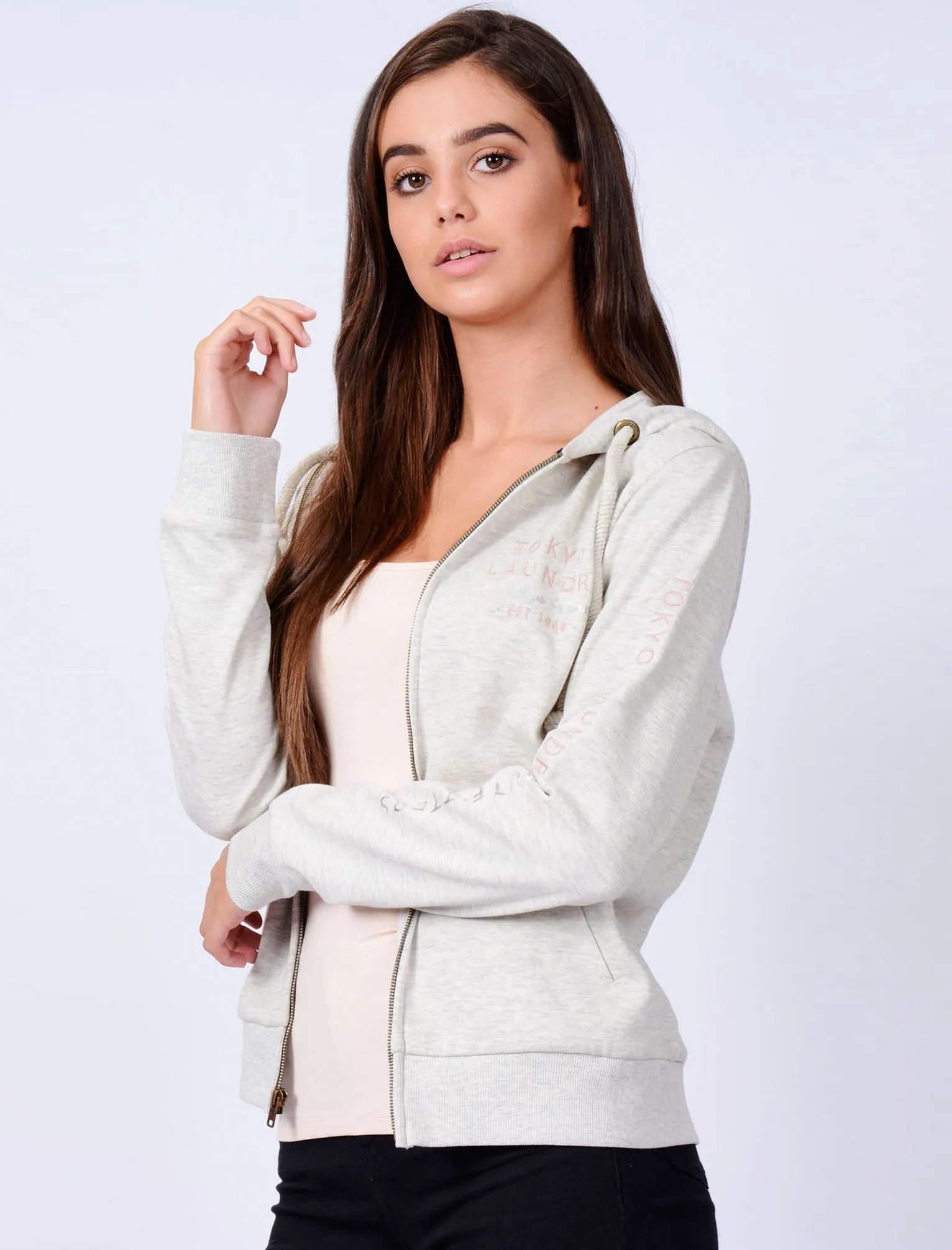 Iro Zip Through Hoodie In Oatmeal Grey - Tokyo Laundry