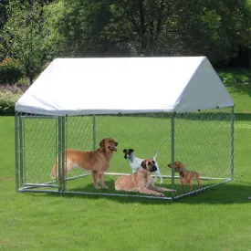 Large Outdoor/Outside Dog Kennel/Crate with Roof Galvanized Chain Link Dog Run Enclosure Heavy Duty Dog Pen/Playpen with Waterproof Cover and Lockable Door for Small/Medium/Large Dogs