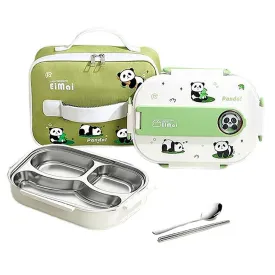 Little Surprise Box 2D Panda Medium Size Size Stainless Steel Lunch Box /Tiffin with Insulated Matching Lunch Bag, stainless steel spoon and chopsticks for Kids & Adults, 1000 ml